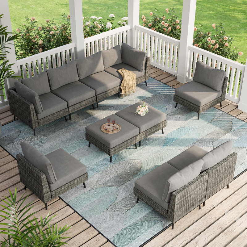 Ensemble de conversation modulaire 10 pièces avec coussins, Coussin gris / cadre gris
