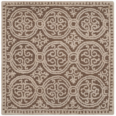 Tapis unique en laine touffeté fabriqué à la main à motif géométrique brun clair Sadik
