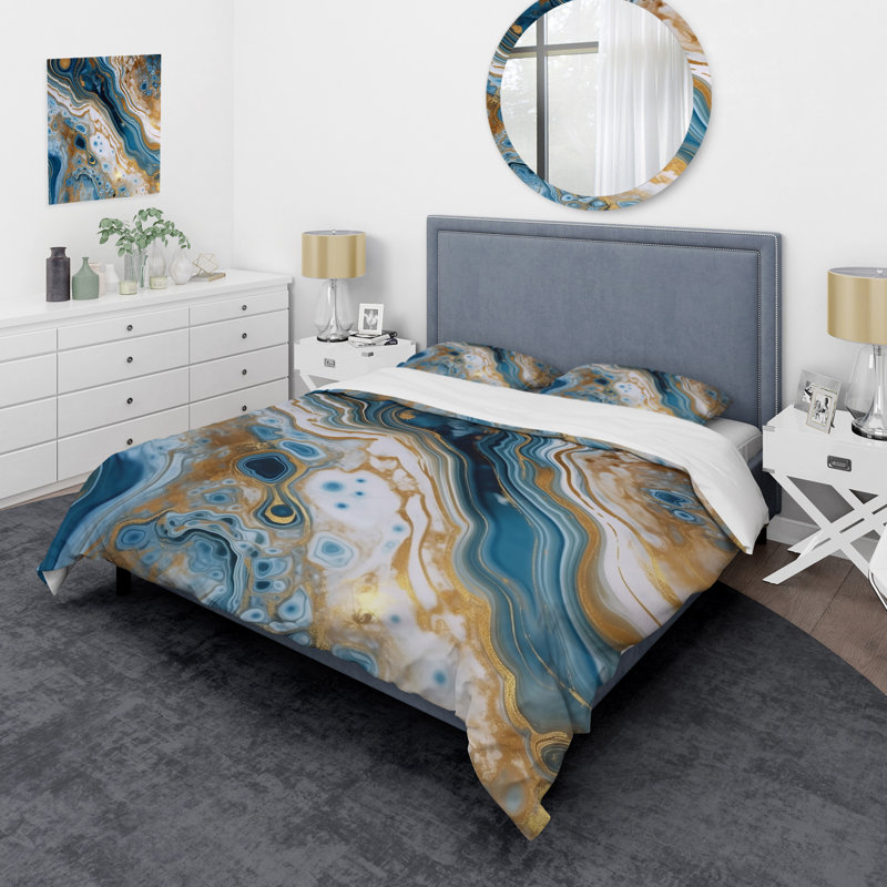 Ensemble de housse de couette en microfibre / polyester Blue and White Marble Dreams
