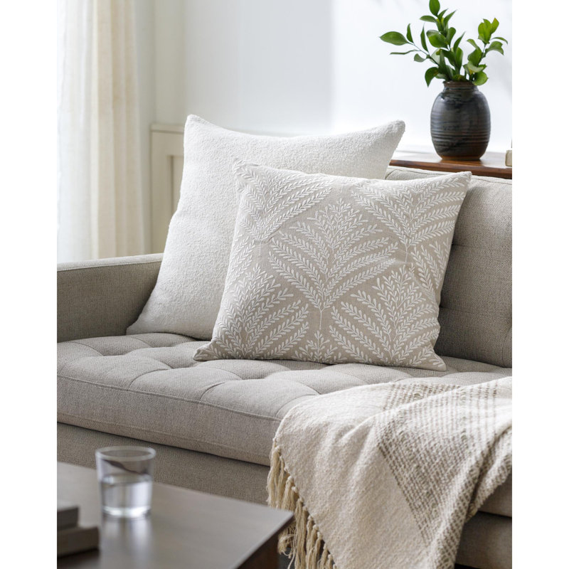 Coussin décoratif Eliana, Polyester, Beige, Carré 18 po