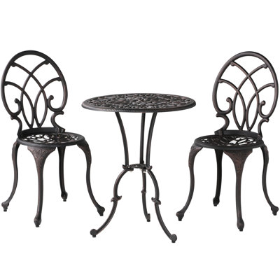 Ensemble bistro 3 pièces en fonte d'aluminium avec abat-jour en cuivre - Profitez du plaisir intime pour l'extérieur: 2 chaises et 1 table avec parasol en aluminium et table, 23,79 po x 28,71 po, trou disponible