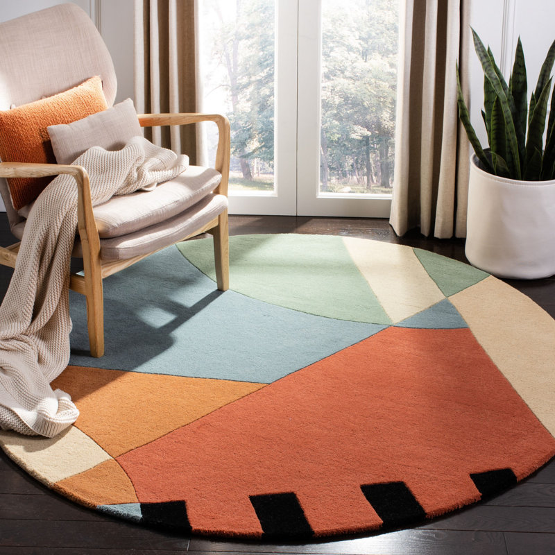 Abstract Hand-Tufted Wool Gold Area Rug, Round 7'9"