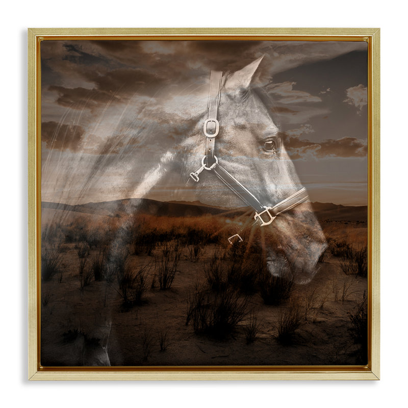 «Horse over Nature Visage» par CAD Designs, Cadre flottant métallique doré, H 18 po x l 18 po