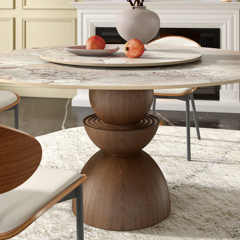 Modern Sintered Stone Round Dining Table with Removable Lazy Susan for Seat 4-6, Monet Garden, 29.53" H x 59.06" W x 59.06" D