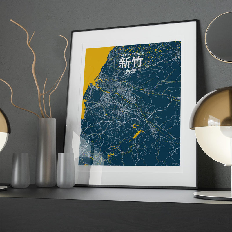 Hsinchu (chinois traditionnel), impression sur toile tendue, Bleu / Jaune