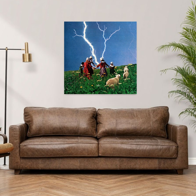 Art contemporain, paysage contemporain rétro, surréel, H 36 po x l 36 po