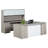 City View Executive U-Shape Bow Front Office Desk with Storage and Frosted Glass Accents, Grey Oak