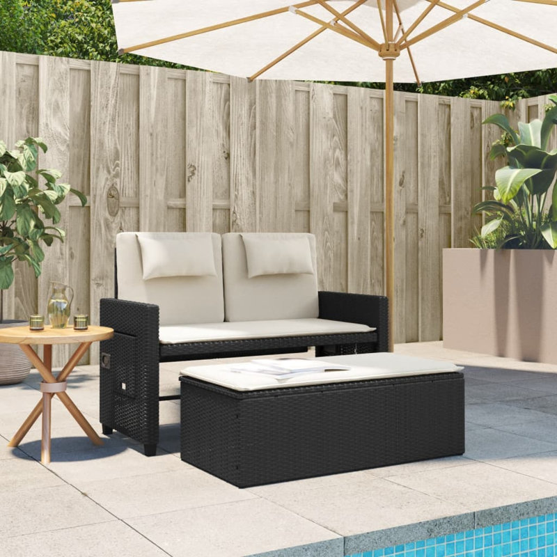 Banc de patio inclinable avec coussins Vidaxl, Blanc crème / noir