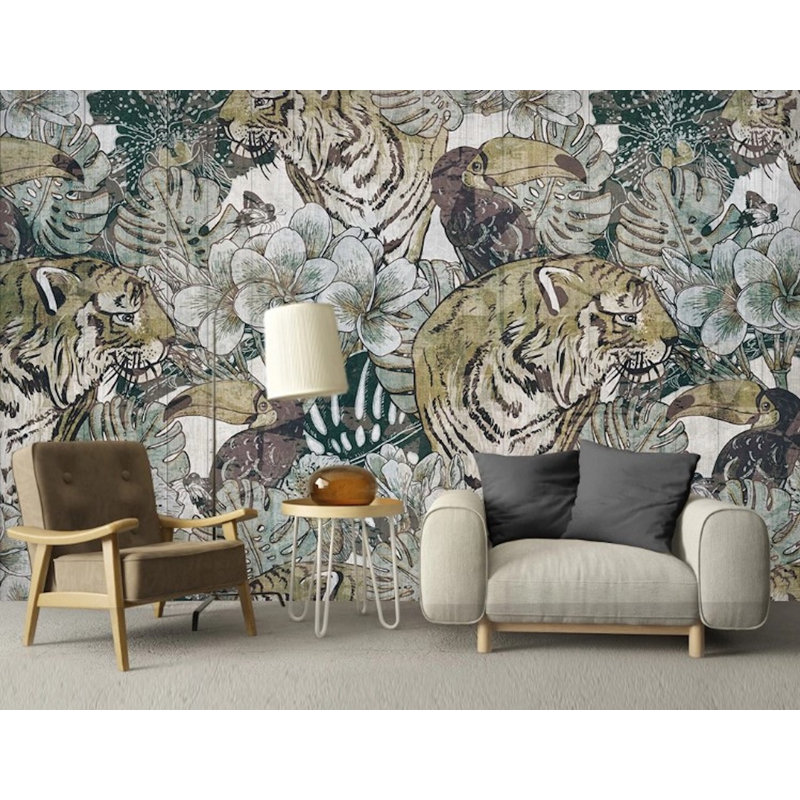 Papier peint amovible oiseaux tropicaux, L 9 po x l 15 po