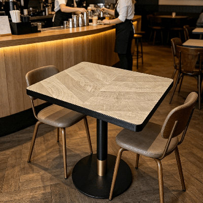 Table de salle à manger rectangulaire moderne en bois fritté d'aspect bois avec base à piédestal l 30 po x P 24 po, table bistro commerciale pour le restaurant et la maison
