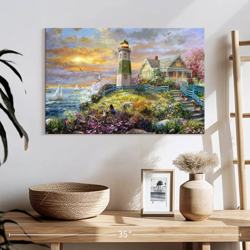 Regarder le coucher de soleil au phare, H 16 po x l 24 po