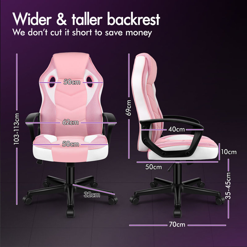 Inbox Zero Adjustable Faux Leather Swiveling PC & Racing Game Chair, Pink