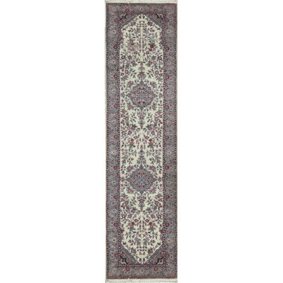 Tapis ivoire et vert noué à la main de haute qualité