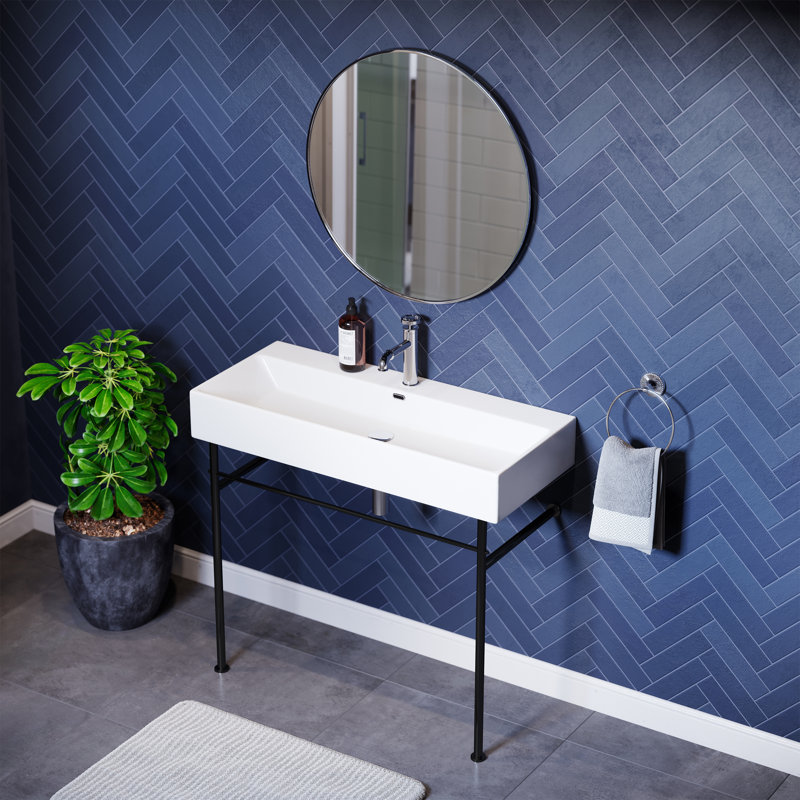 Lavabo console en céramique Claire 40, Blanc/noir