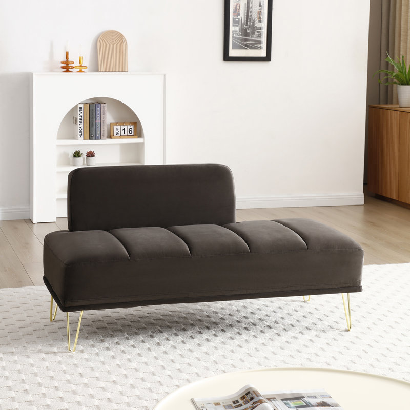 Banc rembourré en velours Gudren, Gris