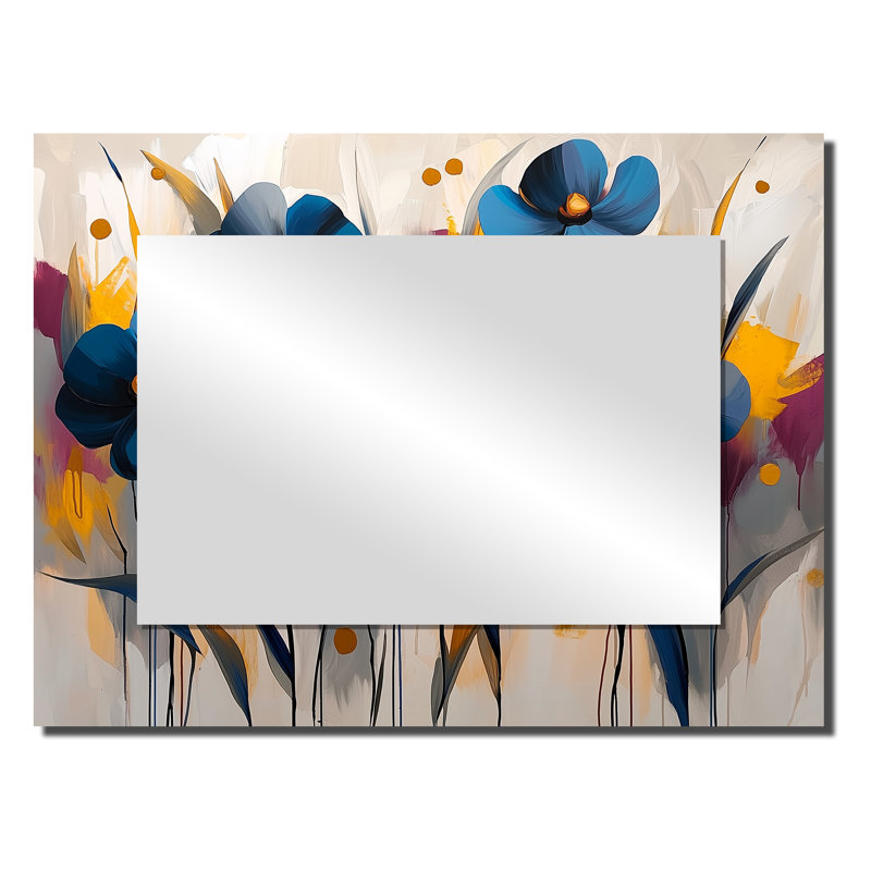 Fleurs rouges et bleues bleues - miroir bleuet pour décoration murale - imprimé sur métal, 24 po x 32 po