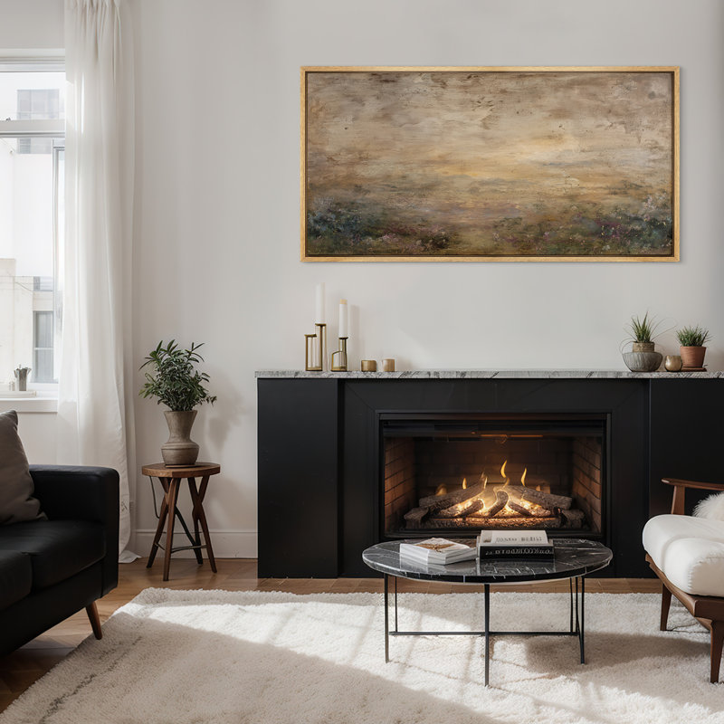 Horizon Atmospheric Landscape with Earthy Tones - Large Framed Canvas Master Bedroom Wall Art Print, 30" H x 60" W x 1.5" D