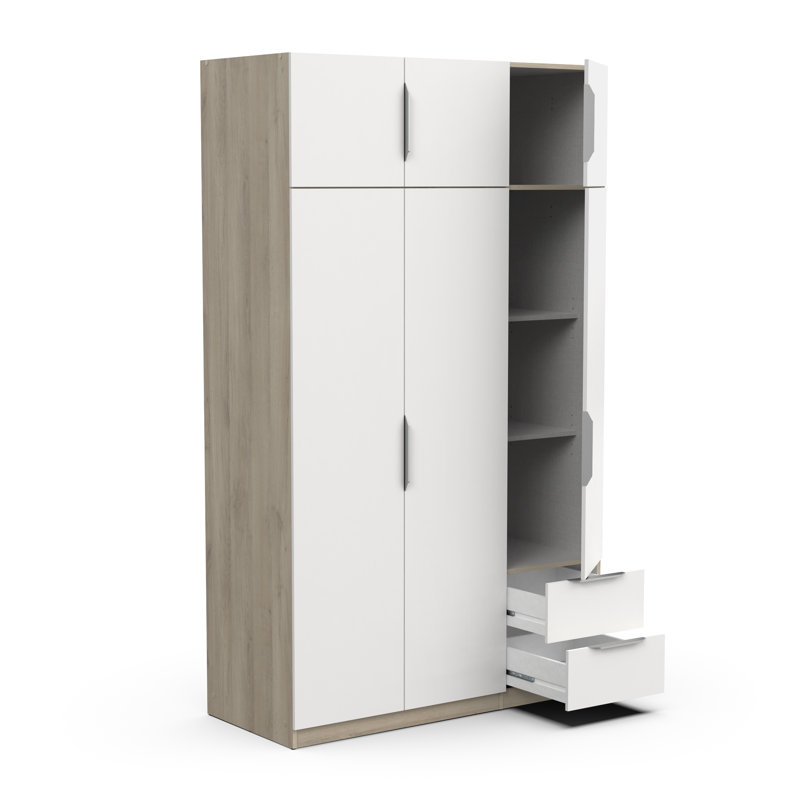 Nikoll 6 Door Manufactured Wood Wardrobe, 203cm H x 157.3cm W x 51.1cm D, Brown/White