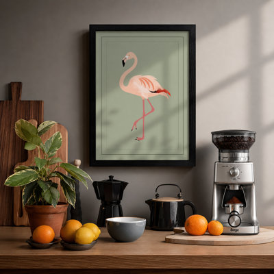 Poised Flamingo Minimalist - Framed Print