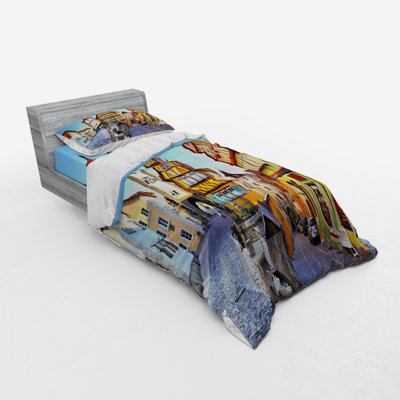 Ensemble de housse de couette moderne et contemporaine en microfibre bleue