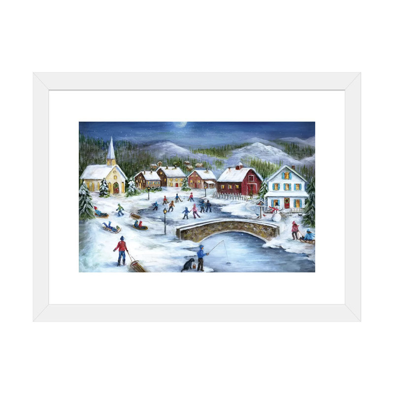 Patineurs moonlit par Marilyn Dunlap-impression, H 24 po x l 32 po x P 1 po, Blanc, Papier encadré blanc