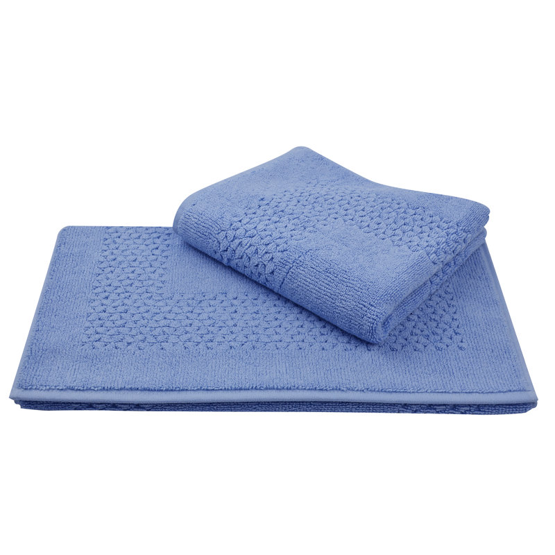 Tapis pour salle de bain en coton Depue, bleu