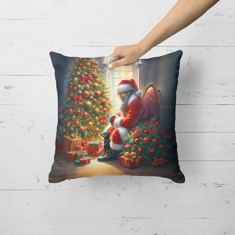 Coussin miniature Pinscher and Santa Claus, H 18 po x l 18 po