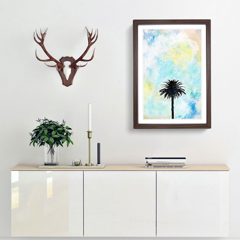 Palm Tree in California in Abstract - Picture Frame Painting Print, 48cm H x 36cm W x 2cm D, Walnut Framed