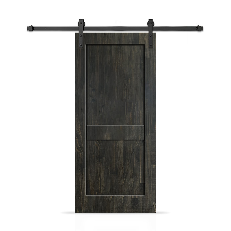 Porte de grange coulissante intérieure en bois de pin teinté 2 panneaux avec ensemble de quincaillerie, 32 po x 80 po
