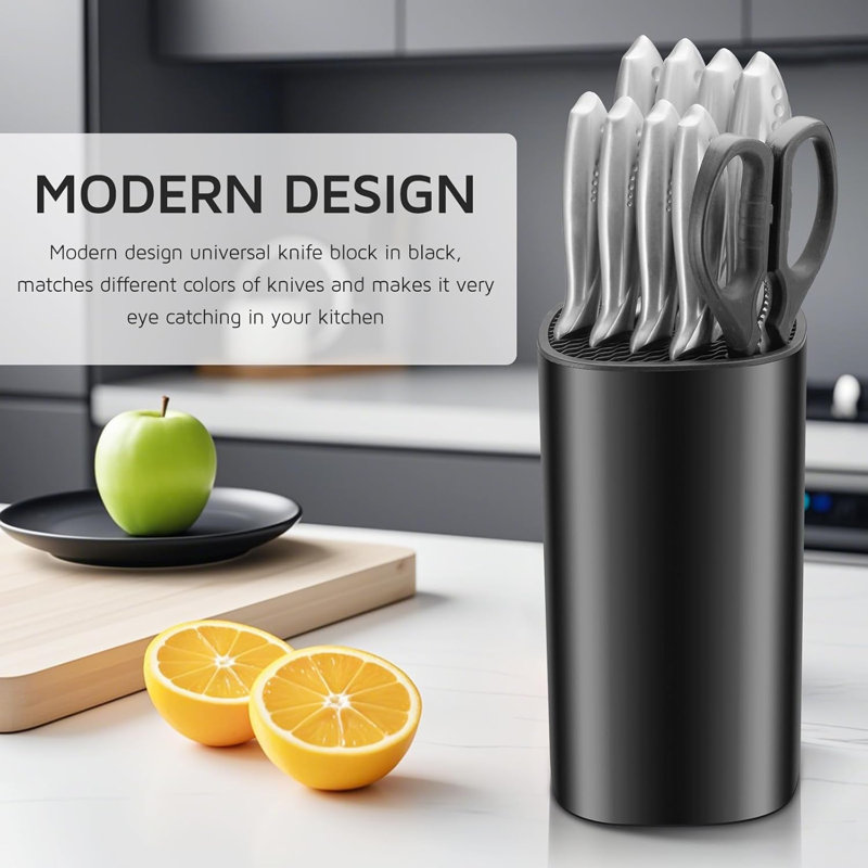 Bloc de couteaux de cuisine universel avec fentes à ciseaux, amovible pour un nettoyage facile - noir