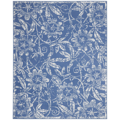 Tapis floral bleu en polypropylène tissé à la machine