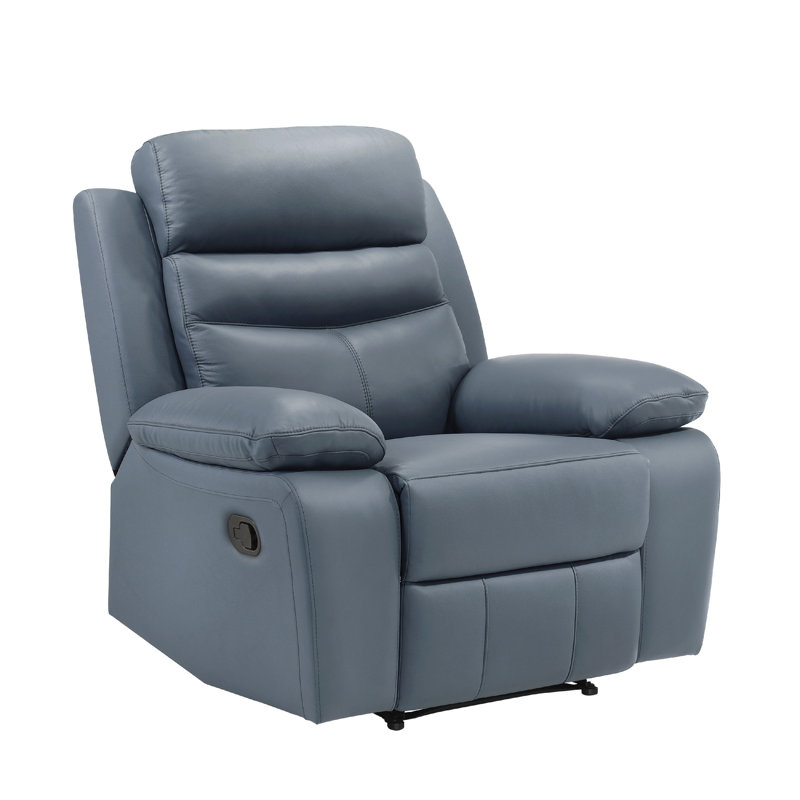 Fauteuil inclinable manuel Hanna, coussins en cuir fleur, Bleu