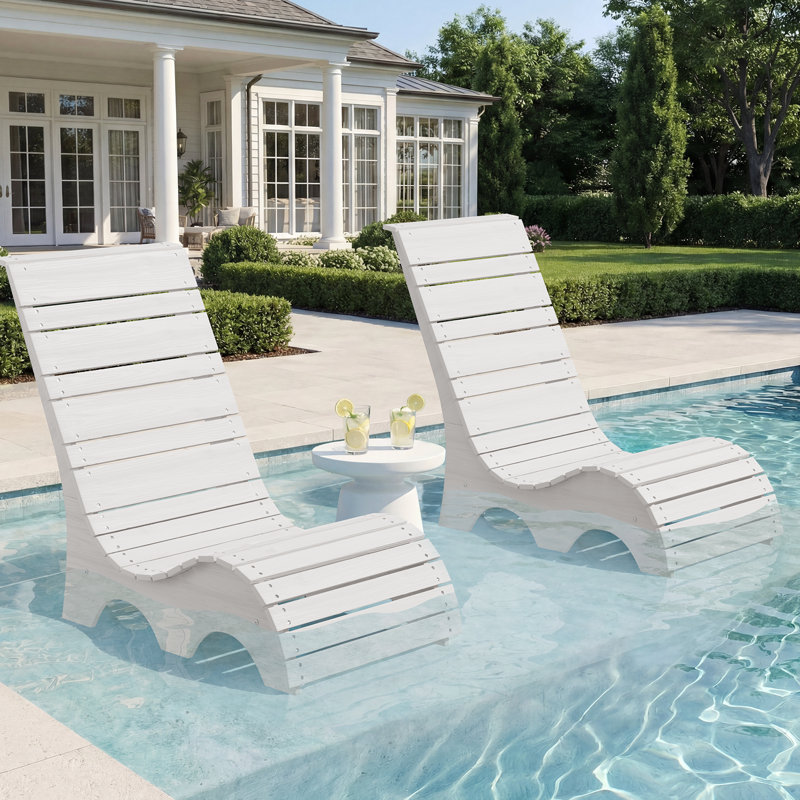 Chaise longue d'extérieur 2 pièces, ensemble de 2 chaises de piscine, Blanc