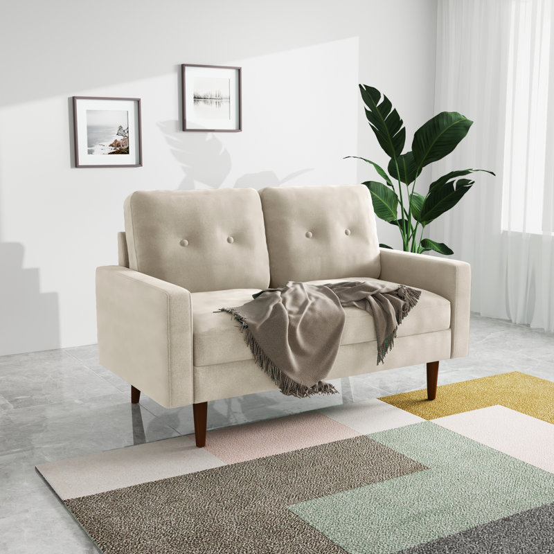 Madian Velvet Sofa, Ivory Velvet, 32.7" H x 70" W x 30" D