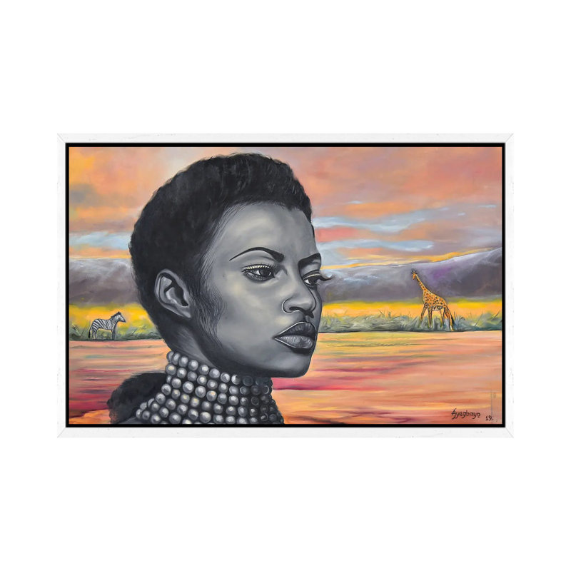 Black Essence II by Damola Ayegbayo - Print on Canvas, 45.72cm H x 66.04cm W x 3.81cm D, White Framed
