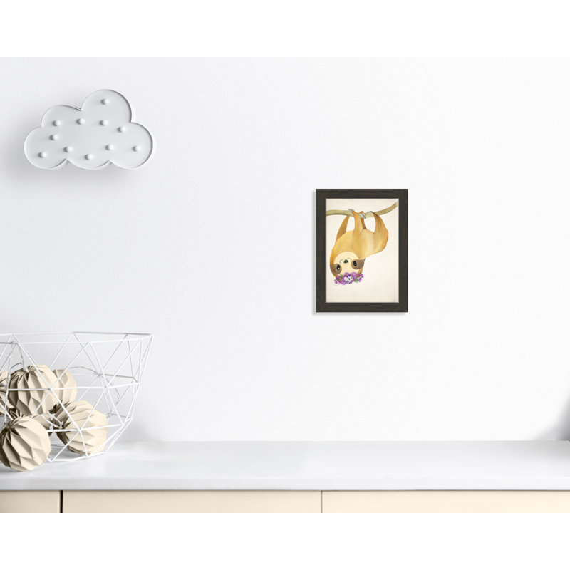 Sloth floral 2, H 16 po x l 12 po x P 0,63 po, Cadre plat à grain de bois noir