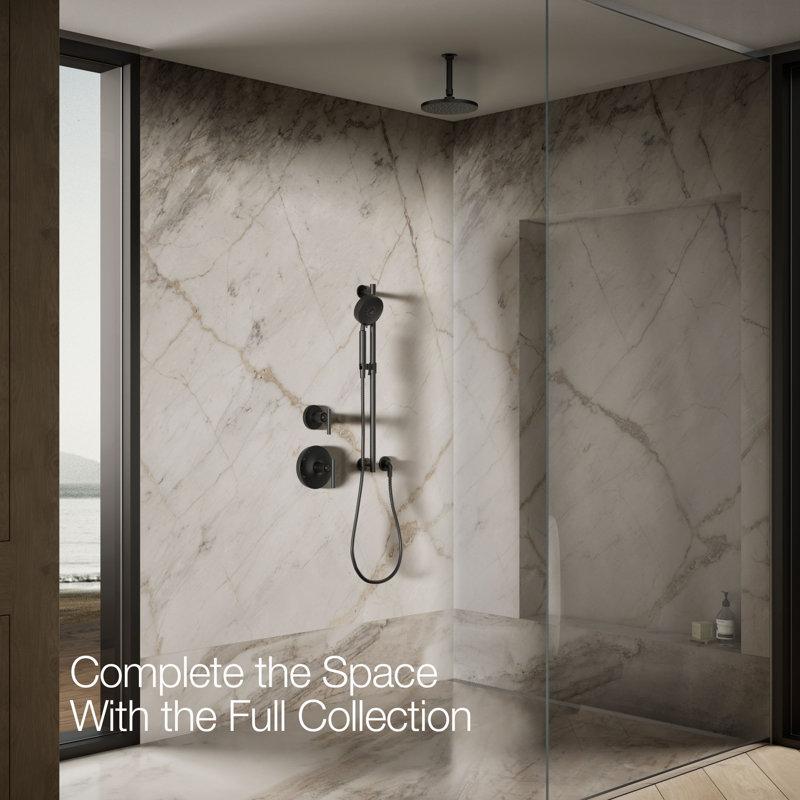 Contemporary Rain Shower Head, Matte Black, 1.75 GPM, Square