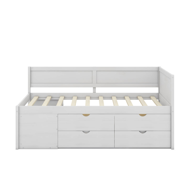Lit de jour avec tiroirs et tablettes, Lit simple, Blanc