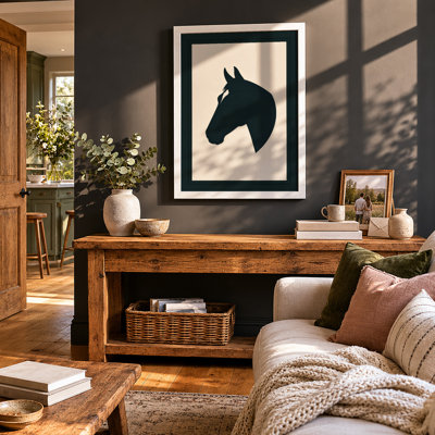 Horse Head Silhouette Minimalist - Framed Print