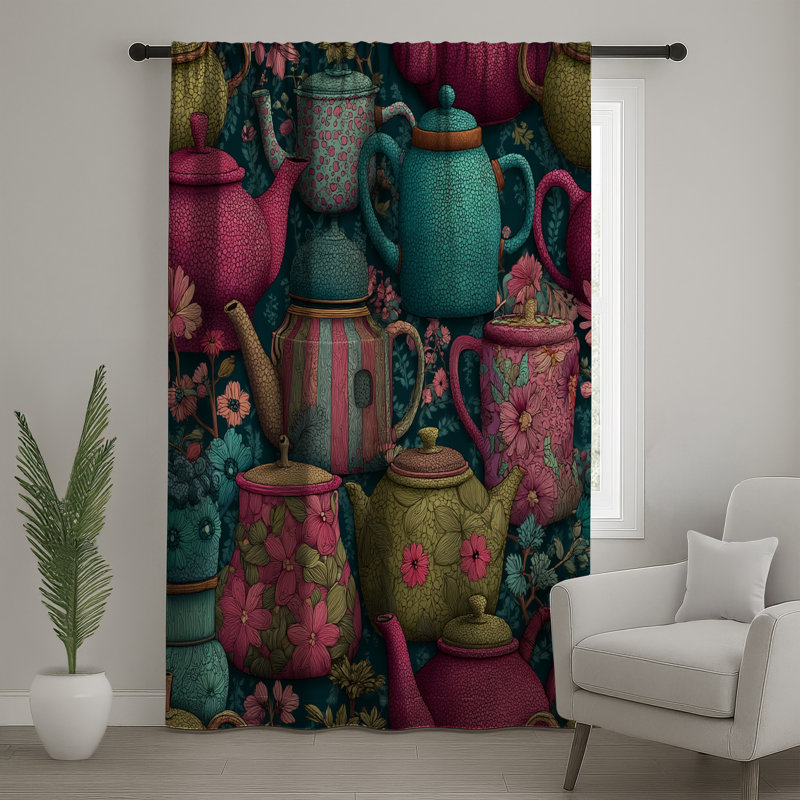 Rideaux de fenêtre, rideaux occultant et théâtres - 1 panneau Teapots, 50" x 80" - 1 Panel, Transparent
