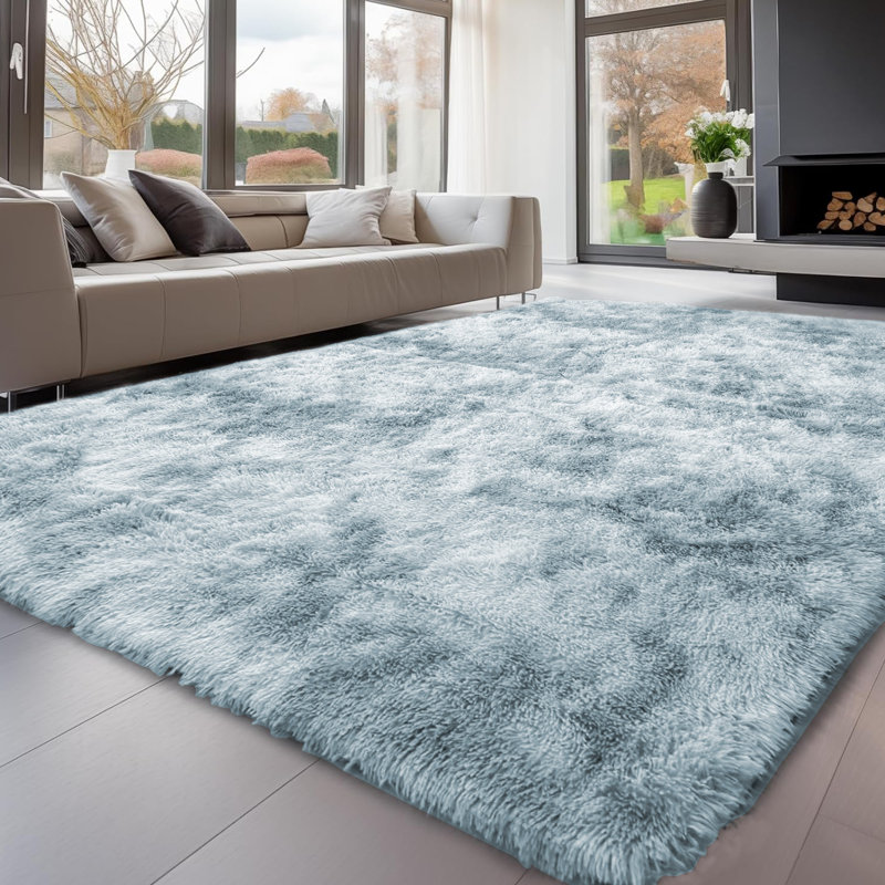 Tapis gris anthracite à poils longs Tie, Rectangle de 5 pi x 8 pi