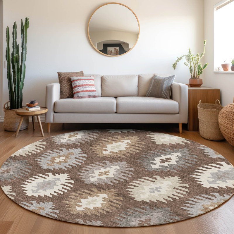 Premium Machine Washable Prisco Brown Rug, Round 8'