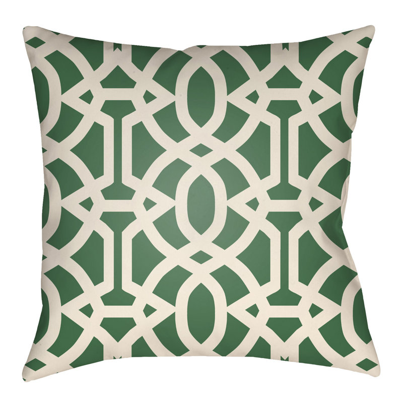 Litchfield Massey Outdoor Square Pillow Cover & Insert, 18" x 18", Kelly Green/Ivory