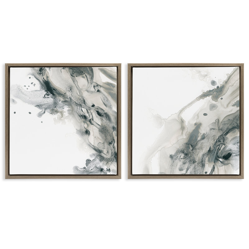 Abstract Monochromatic Liquid  2 PC Framed Floater Canvas Set by June Erica Vess, Montalcino Elm Floater Frame, 25" H x 25" W