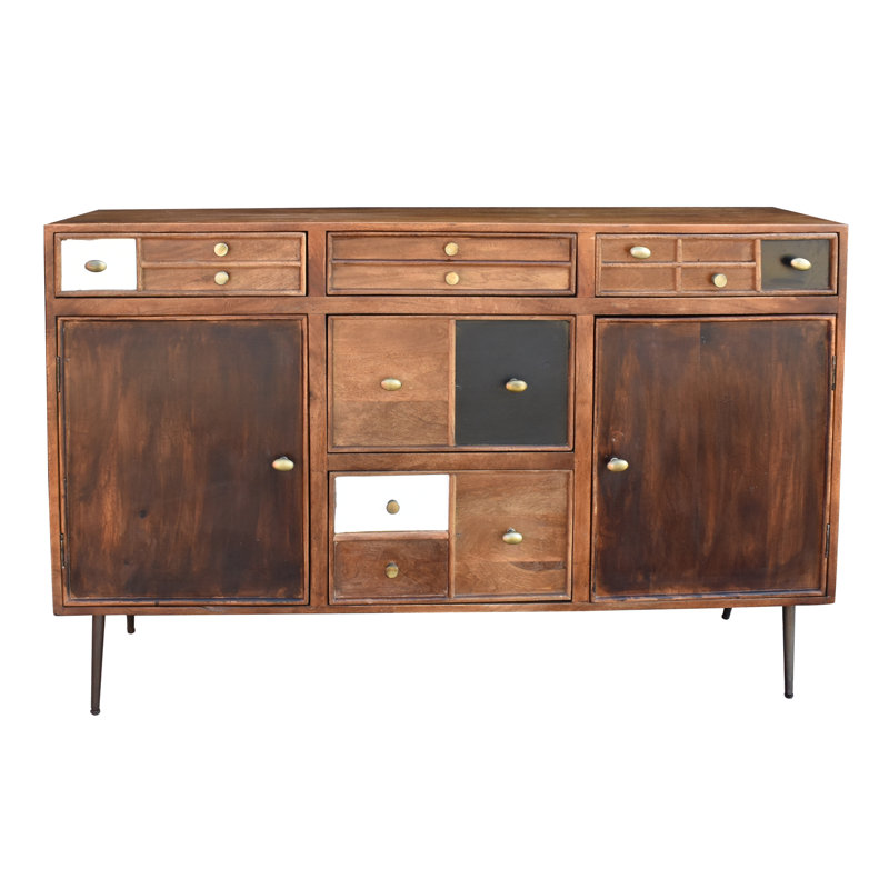 Armoire à linge en bois de manguier avec 5 tiroirs et 2 portes Tawa