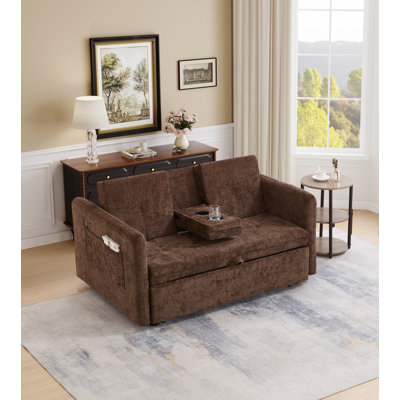 57" 3 In 1 Convertible Sleeper Sofa Bed with two cup holders, Futon Couch with Side Pocket, Usb
