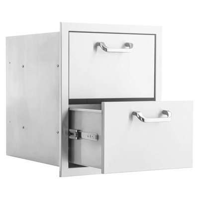 Mont Alpi Signature 260 Series l 16 po x H 21 po x P 21 po de qualité commerciale en acier inoxydable 304 robuste pour îlot de cuisine avec double tiroir et glissières de rangement avec poignées de style traditionnel et contemporain - fabriqué aux États-Unis - Garantie à vie