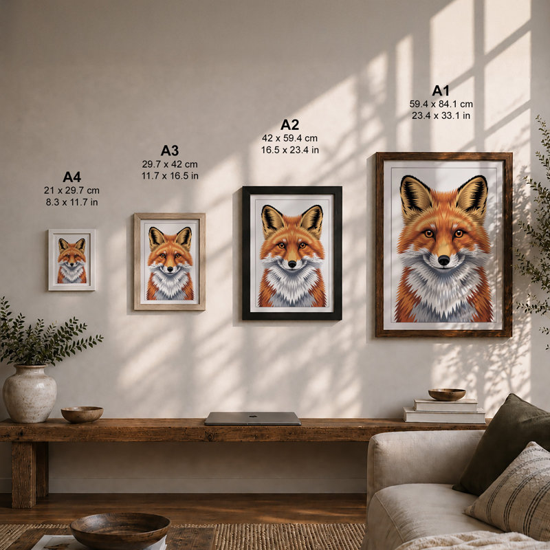 Fox Portrait Modern - Framed Print, Unframed, A2 - 59.4 x 42.0 cm