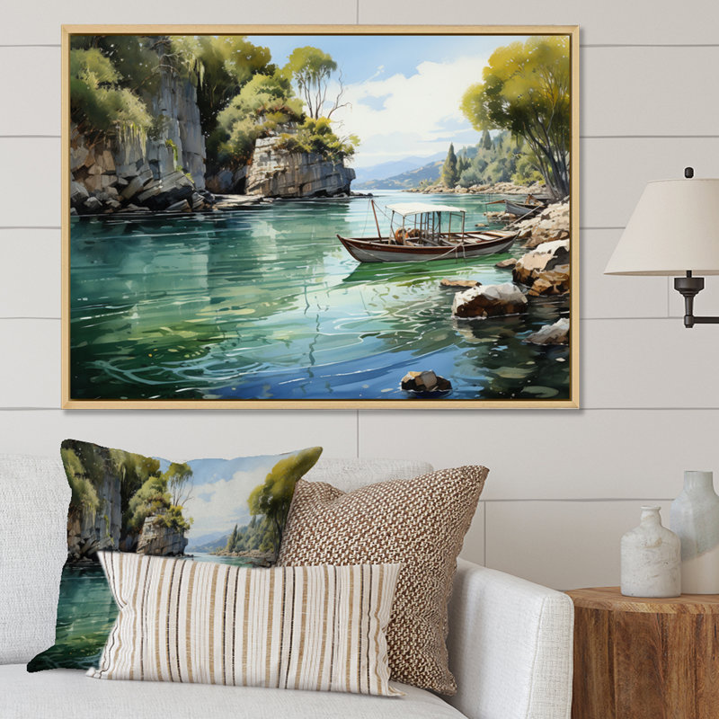 " Boat In Vietnam Tropical Paradise ", H 30 po x l 40 po x P 1,5 po, Cadre naturel flottant