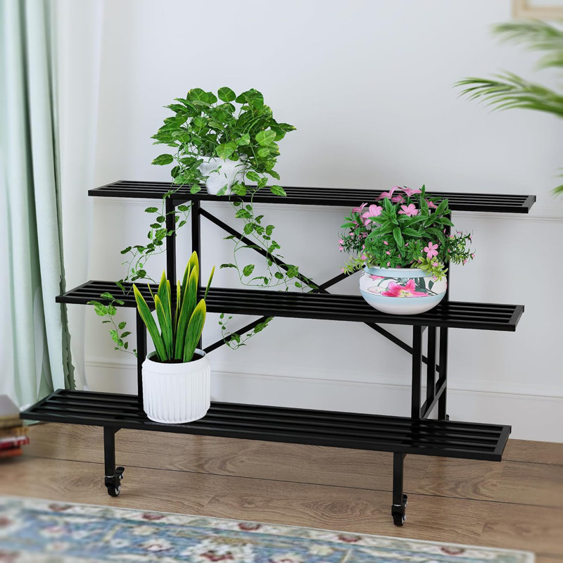 Support pour plante robuste à 3 niveaux avec roulettes, 26" H x 35.43" W x 26" D